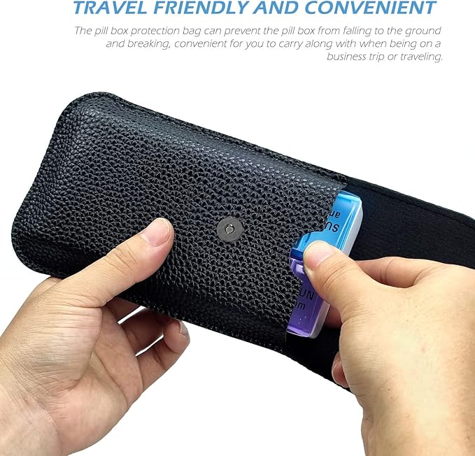 VOFOON Travel Pill Organizer 2 Times a Day, PU Leather Portable Pill Case - Image 5