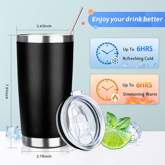 20oz Tumbler with Straw and Brush, Stainless Steel Vacuum Insulated tumbler - Image 2