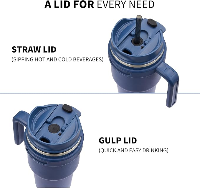 ALOUFEA 20 oz Insulated Coffee Mug Tumbler with Handle, Stainless Steel Travel Mug Tumbler with Lid and Straw,Double Wall Vacuum Leak Proof Ice Coffee Thermal Cup, Navy/Rose Gold - Image 4