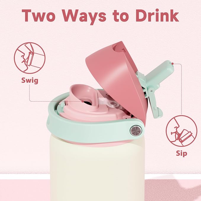 32 oz Insulated Water Bottle with Straw: Meoky Stainless Steel Metal Water Bottle with 2-in-1 Lid - Leak Proof, Cold for 24 Hours, Protective Silicone Base, BPA-Free for Sports Gym, Cream - Image 2
