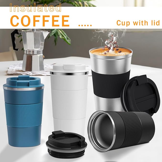 YINBAOGE Insulated Travel Coffee Mug, Spill & Leak Proof, Portable To Go Camping Stainless Steel Coffee Tumbler, Reusable Thermal Coffee Cup with Lid for Hot & Cold Drinks (Silver black, 17 OZ) - Image 6