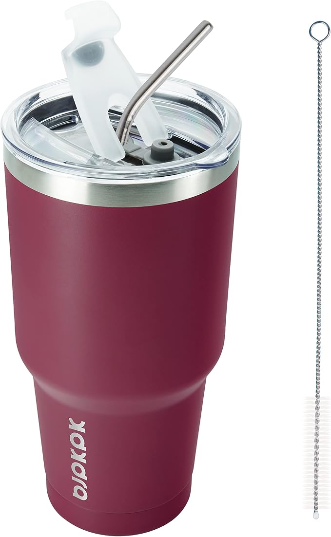 BJPKPK 30 oz Stainless Steel Insulated Tumbler with Lid and Straw, Reusable Ice Travel Coffee Thermal Tumblers Cup,Brick Red by BJPKPK