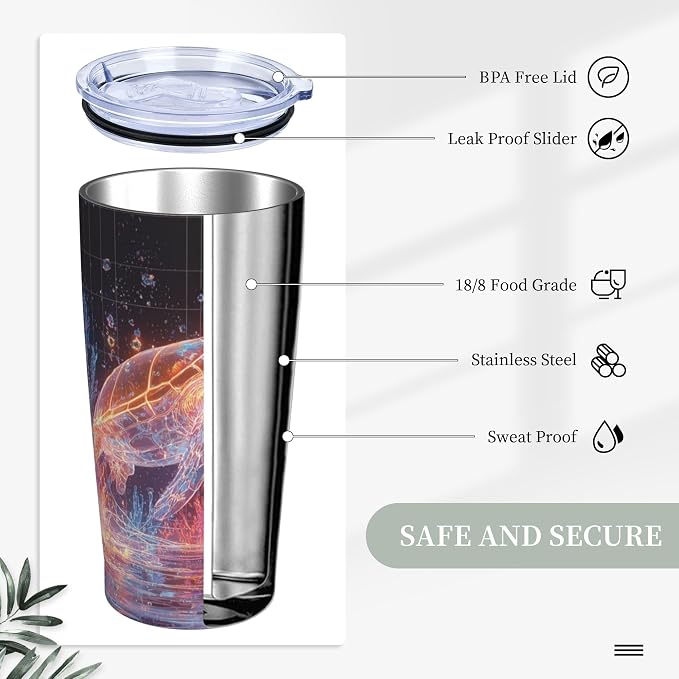 Sea Turtle Tumbler with Lid and Straw 20oz Vacuum Insulated Coffee Cup Stainless Steel Tumblers Leakproof Travel Mug Present for Women Men - Image 3