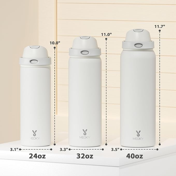40 oz Insulated Water Bottle with Straw: Meoky Stainless Steel Metal Water Bottle with 2-in-1 Lid - Leak Proof, Cold for 24 Hours, Protective Silicone Base, BPA-Free for Sports Gym, Ivory - Image 3