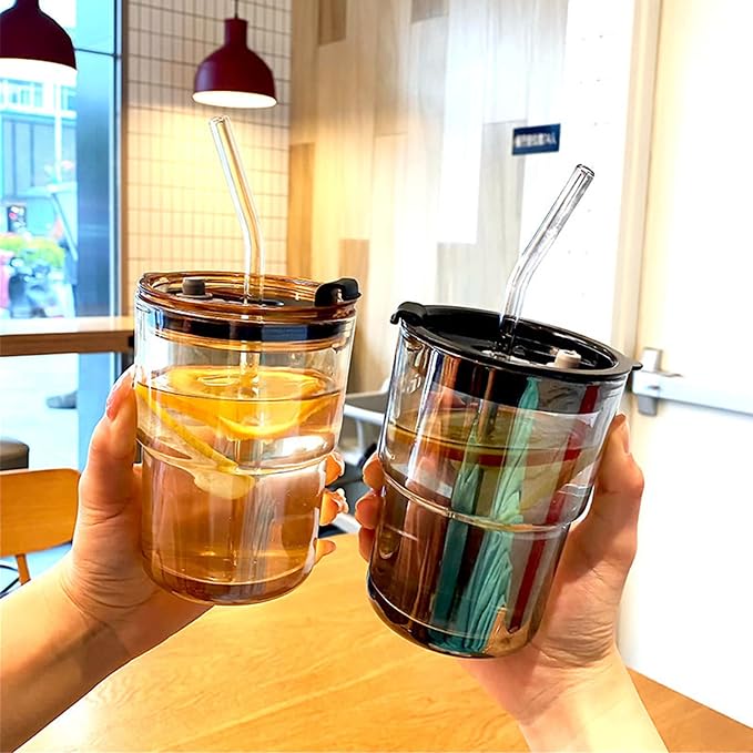 BLUEPOLAR 13oz/400ml Tumbler Water Glass, Water Bottle with Straw and Lid Sealed Carry on, Glass Coffee Mug Iced Tea Cup Thick Wall Insulated Glass Cup (Gray) - Image 3