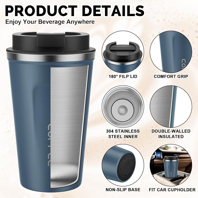 MOMSIV 17oz Travel Mug, Insulated Coffee Cup with Leakproof Lid, Vacuum Stainless Steel Double Walled Reusable Tumbler for Hot and Cold Water Coffee and Tea In Travel and Car - Image 5