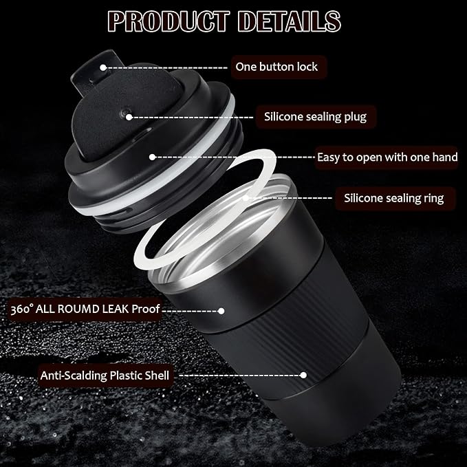 CS COSDDI 12 oz Stainless Steel Vacuum Insulated Tumbler - Coffee Travel Mug Spill Proof with Lid - Coffee Cups for Keep Hot/Ice Coffee,Tea and Beer - Image 6