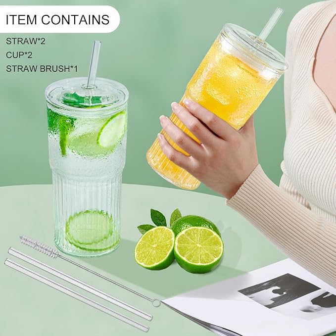 Luiaiog Glass Cups with Lids and Glass Straws, High Borosilicate 20OZ Tumblers (2Pcs) for Coffee, Tea, Juice, Smoothies, Hot/Cold Drinks at Home, Office（Christmas Creative Drink Label Design） - Image 6