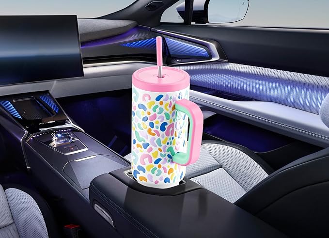 Meoky 50 oz Tumbler with Handle, Tumbler with Lid and Straw, Insulated Stainless Steel Travel Mug, 100% Leak-proof, Keeps Cold for 36 Hours or Hot for 12 Hours (Leopard) - Image 7