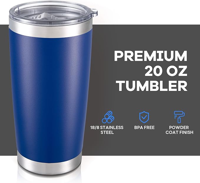20 oz Tumbler with Lid Stainless Steel Insulated Tumblers Bulk Double Wall Vacuum Cups Powder Coated Travel Mug Keep Drinks Cold and Hot, Blue, 4 Pack - Image 2