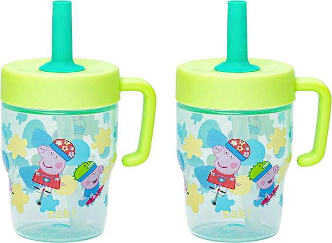 Zak Designs Peppa Pig Capri Toddler Tumbler For Travel or At Home, 10oz 2-Pack Durable Plastic Sippy Cups With Handle and Leak-Proof Design are Perfect For Kids (Peppa and George) by ZakDesigns