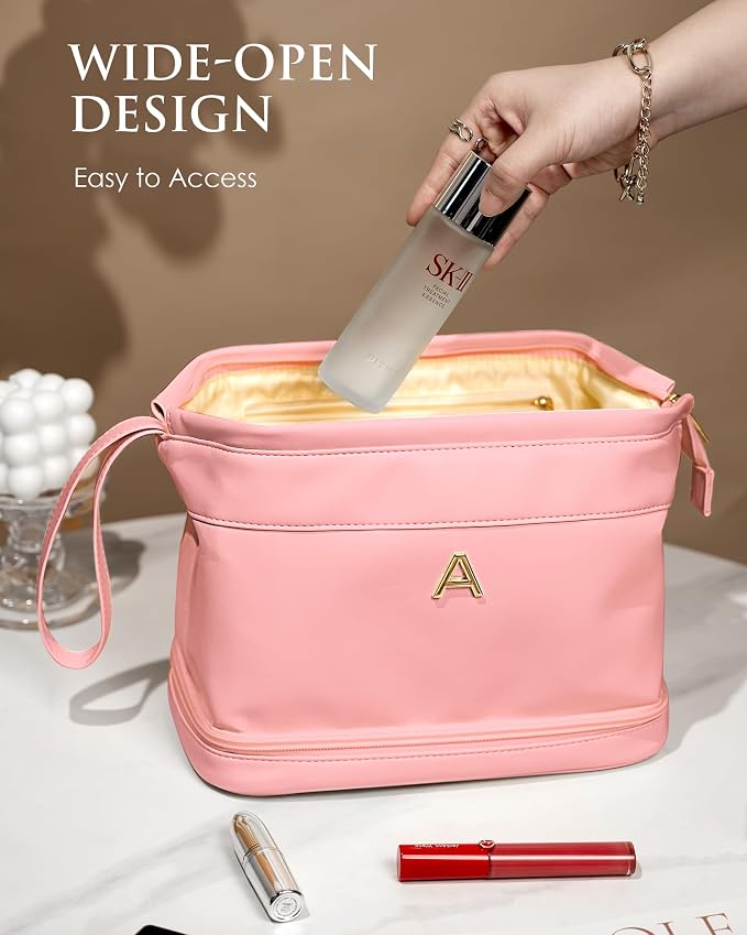 Gifts for Teen Girls, Initial Large Makeup Bag, Personalized Double Layer - Image 5
