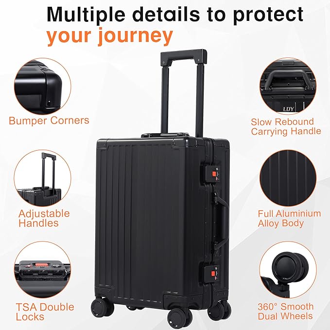 All Aluminum Carry On Luggage 22x14x9 Airline Approved，Hard Shell Carry On - Image 3
