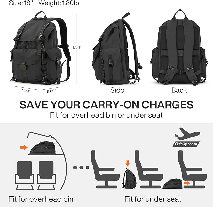 mixi Travel Backpack for Women Men, 18 Inch Carry On Laptop Backpack Flight - Image 5
