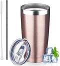 20 oz Tumbler with Lids and Straws, Stainless Steel Insulated Coffee Tumbler, Double Wall Vacuum Insulated Travel Mug Cup, Leakproof Thermal Coffee Cup for Hot and Cold Drinks (Rose Gold) by GUDEMAO