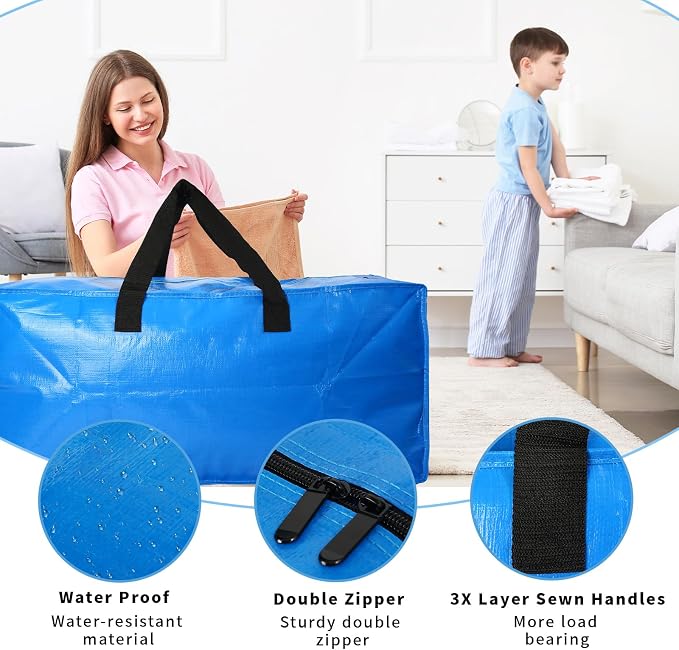 4 Pack Heavy Duty Extra Large Moving Bags Storage Tote - Image 2