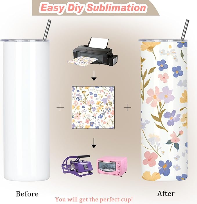 Muwnrol 50 Pack 20 Oz Sublimation Tumblers Bulk, Stainless Steel Double Wall Vacuum Insulation Cup, Sublimation Cups with Straw, Individually Box (Flat Edge) - Image 5