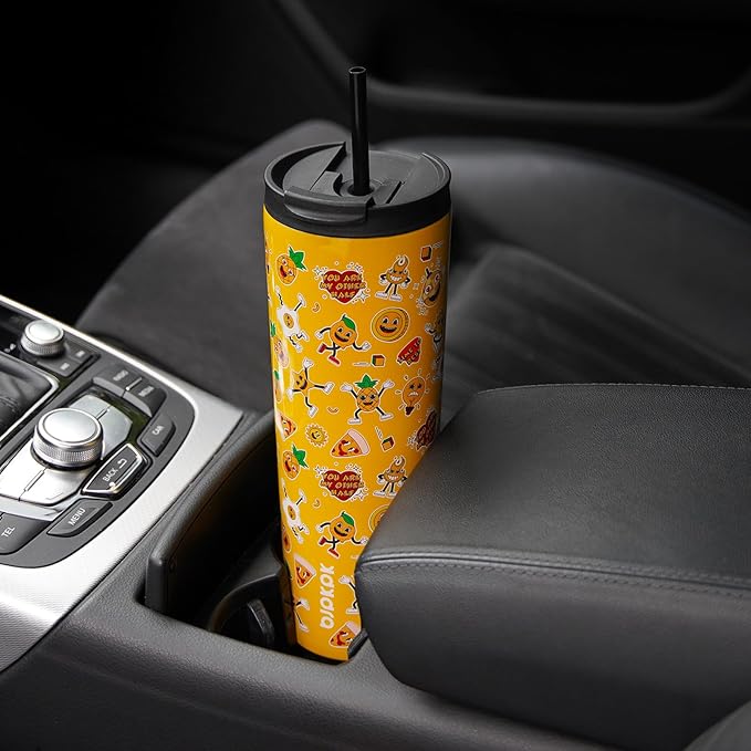 BJPKPK 22oz Insulated Tumbler With lid And Straw Stainless Steel Tumblers Travel Coffee Mug Reusable Thermal Cup,Hawaii Fruits Yellow - Image 5