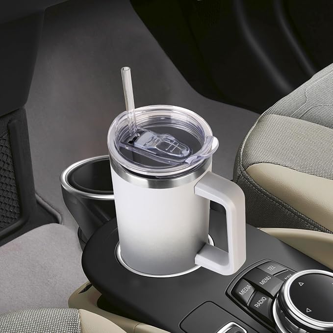 SYACOT 40 oz Tumbler with Handle and Straw Stainless Steel Insulated Tumbler Leak Proof Lid and Straw Lid Reusable Travel Mug Coffee Mug Cup Dishwasher Safe Keep Drinks Cold and Hot (Grey&Black) - Image 5