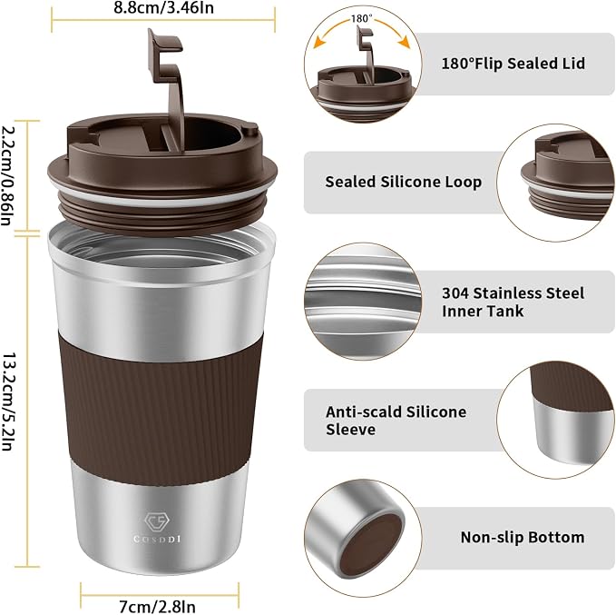 CS COSDDI 12 oz Stainless Steel Vacuum Insulated Tumbler - Coffee Travel Mug Spill Proof with Lid - Coffee Cups for Keep Hot/Ice Coffee,Tea and Beer - Image 4