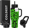 Coldest Tumbler with Handle and Straw, 100% Leak Proof Insulated Tumbler with Lid and Straw (3 Lids), Stainless Steel Tumblers for Women & Men, Cup Holder Friendly, 36 oz (Glowie Leopard) by Coldest
