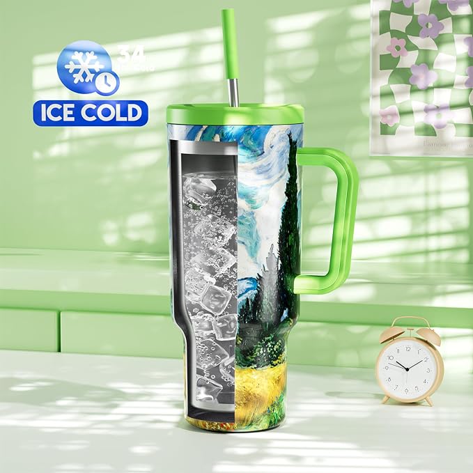 Meoky 40 oz Tumbler with Handle and Straw: Stainless Steel Insulated Tumbler with Lid and Straw - 100% Leak Proof Tumbler for Car Cup Holders - Travelers Commuters Workers, Cypress - Image 2