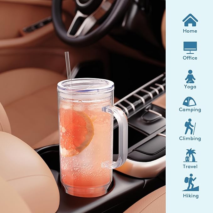 MEWAY 40 oz Acrylic Tumbler with Handle and Straw Lid，Double Wall Vacuum Reusable plastic Water Bottle Travel Mug Cup，Classic Tumblers Cupholder Friendly (4 Pack) - Image 5