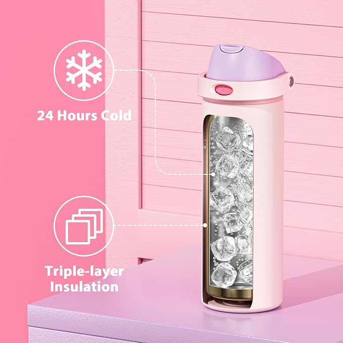 24 oz Insulated Water Bottle for Sports: Meoky Stainless Steel Water Bottle with 2-in-1 Straw and Spout Lid - Leak Proof, Cold for 24 Hours, Fits in Car Cup Holder, BPA-Free for Women Travel, Candy - Image 4