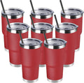 DOMICARE 30oz Tumbler Bulk with Lid and Straw, Double Wall Travel Coffee Mug, Insulated Vacuum Stainless Steel Tumblers, Powder Coated Tumbler Cup (Red, 8) by VisittheDOMICARE