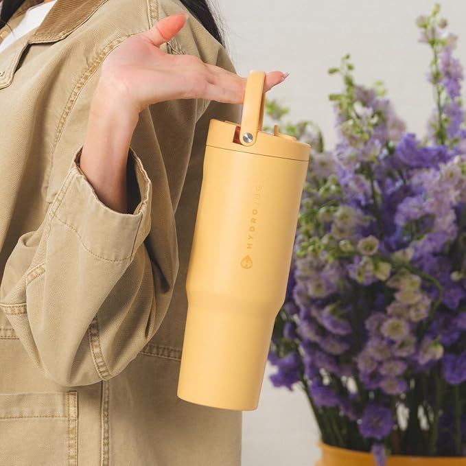 HydroJug Sport - Stainless Steel Tumbler with Straw, Vacuum Insulated, 32oz Leakproof Water Bottle, Ergonomic Design, Reusable, Dishwasher Safe, Rubber Base, Durable for Gym or Outdoors, Marigold - Image 4