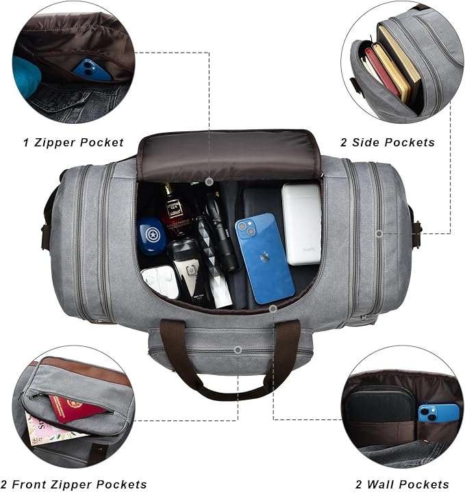 Litvyak Duffle Bag for Travel, 50L Canvas Travel Duffel Bags Overnight Weekend - Image 6