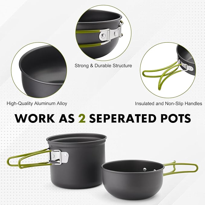 Camping Cookware Kit Backpacking, 0.33Gal Pots and 0.17Gal Pans Set, 0.08Gal - Image 3