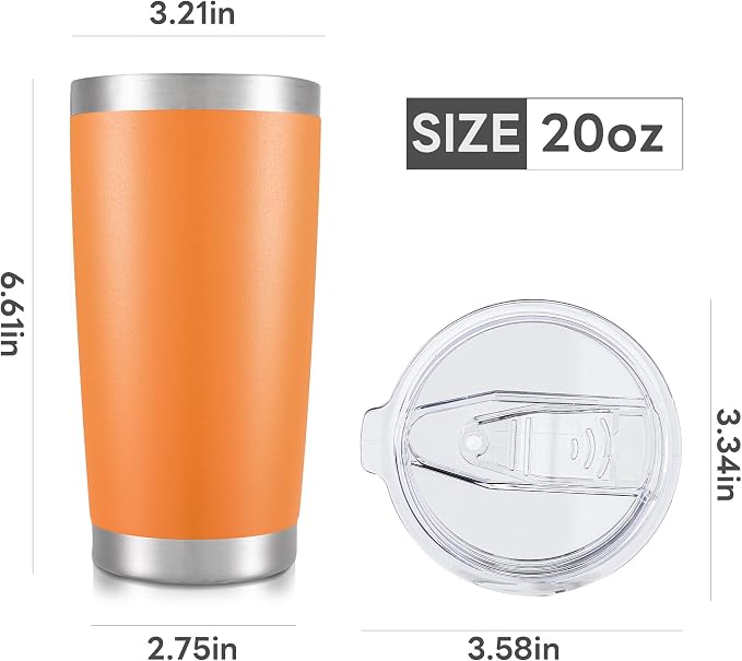 20 oz Tumbler with Lid Stainless Steel Insulated Tumblers Bulk Double Wall Vacuum Cups Powder Coated Travel Mug Keep Drink Cold and Hot, Orange, 8 Pack - Image 7