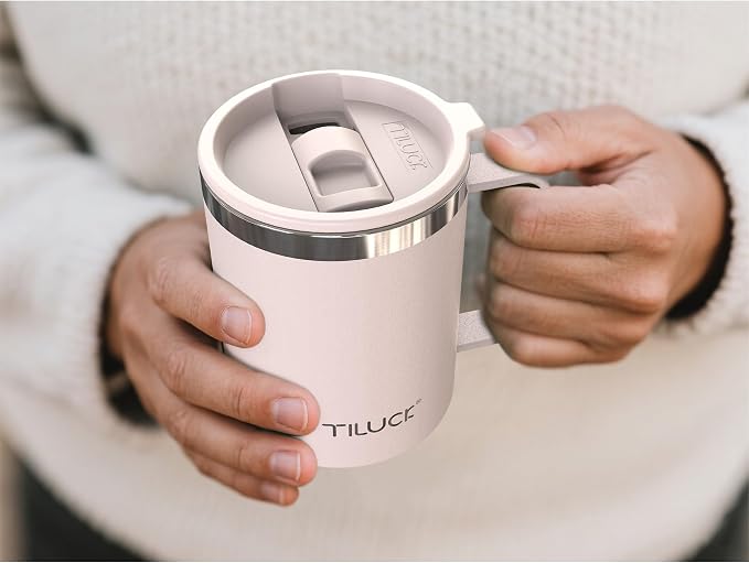 TILUCK 12 oz Insulated Coffee Mug with Lid, Double Wall Vacuum Insulated Travel Mug Cup with Handle for Hot or Cold Drinks（12oz，Matte SakuraPink） - Image 5