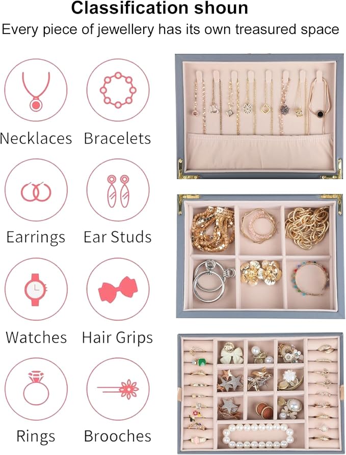 Small Jewelry Organizer for Women, 2-Layer Travel Jewelry Box - Image 4