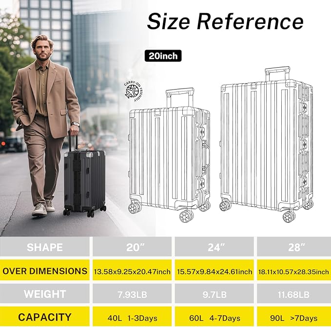 Krute Carry On Luggage 20 inch Aluminum Frame Suitcase - Image 3