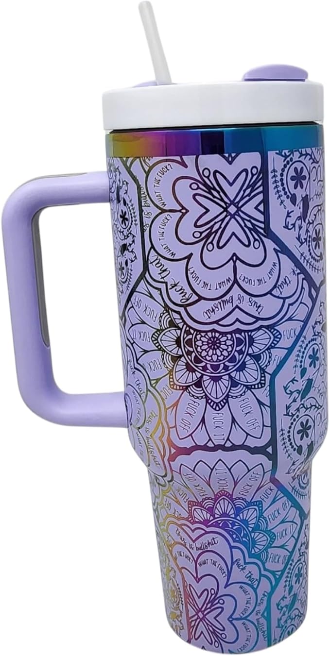 40oz Laser Engraved Nurse Swear Tumbler with Lid and Straw, Multicolor (Lavender) by Handmade
