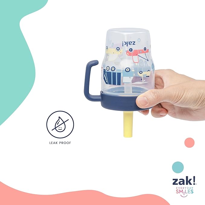 Zak Designs Capri Toddler Tumbler For Travel or At Home, 10oz 2-Pack Durable Plastic Sippy Cups With Handle and Leak-Proof Design are Perfect For Kids (Wheels, Blue) - Image 4