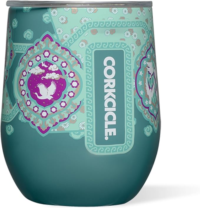 Corkcicle Stemless Wine Glass Tumbler - Triple Insulated Stainless Steel Cup - Spill Resistant Sliding Lid - Non-Slip Base - Summer Drinkware Gift - Keeps Drinks Ice Cold - 12 oz - Princess Jasmine by Corkcicle