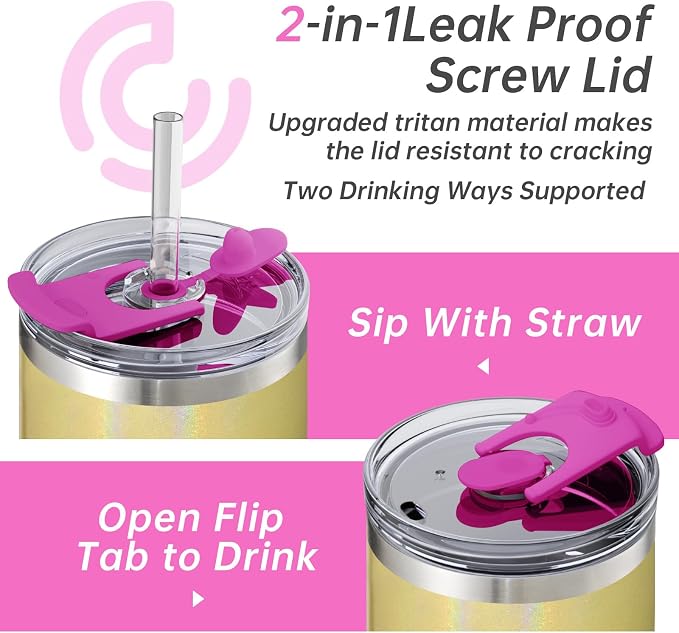 COKTIK 40 oz Tumbler With Handle and Straw, Insulated Tumbler With Leakproof Lids, Stainless Steel|BPA-Free, Cold for 24 H (Glitter Rainbow) - Image 6