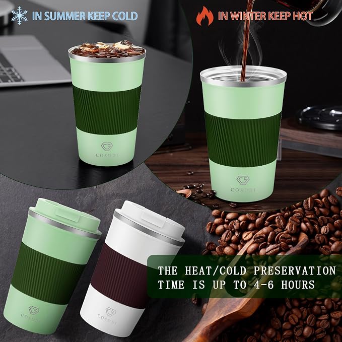 CS COSDDI 12 oz Stainless Steel Vacuum Insulated Tumbler - Coffee Travel Mug Spill Proof with Lid - coffee Cup for Keep Hot/Ice Coffee,Tea and Beer (3rd Light green) - Image 7