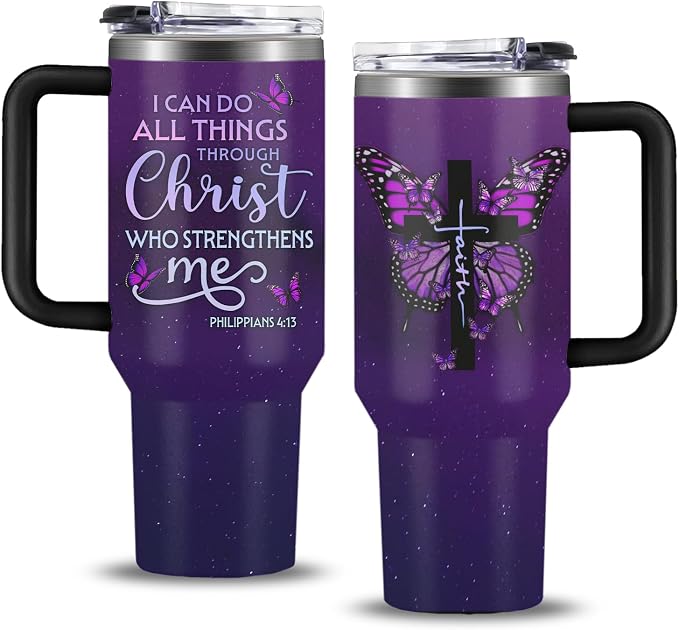 Christian Gifts for Women, 30 oz I Can Do All Things Christ Tumbler With Handle, Inspirational Religious Birthday Gifts for Faith Cup, Christian Jesus God Bible Verse Pastor Prayer Gift for Christmas by NIAXAUYT