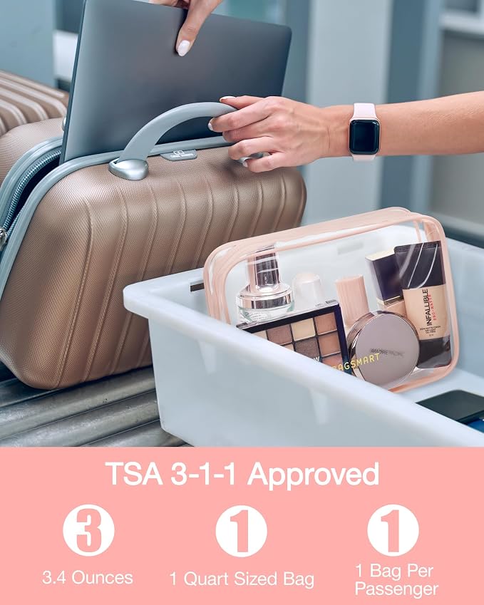 BAGSMART Clear Toiletry Bag, 3 Packs TSA Approved Water Resistant Quart Size - Image 3