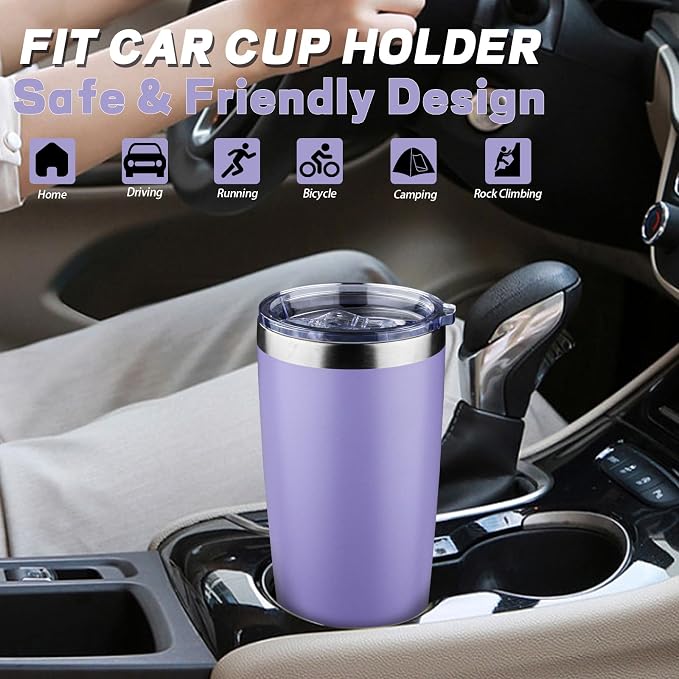 20 oz Tumbler with Lids and Straws, Stainless Steel Insulated Coffee Tumbler, Double Wall Vacuum Insulated Travel Mug Cup, Leakproof Thermal Coffee Cup for Hot and Cold Drinks (light purple) - Image 6