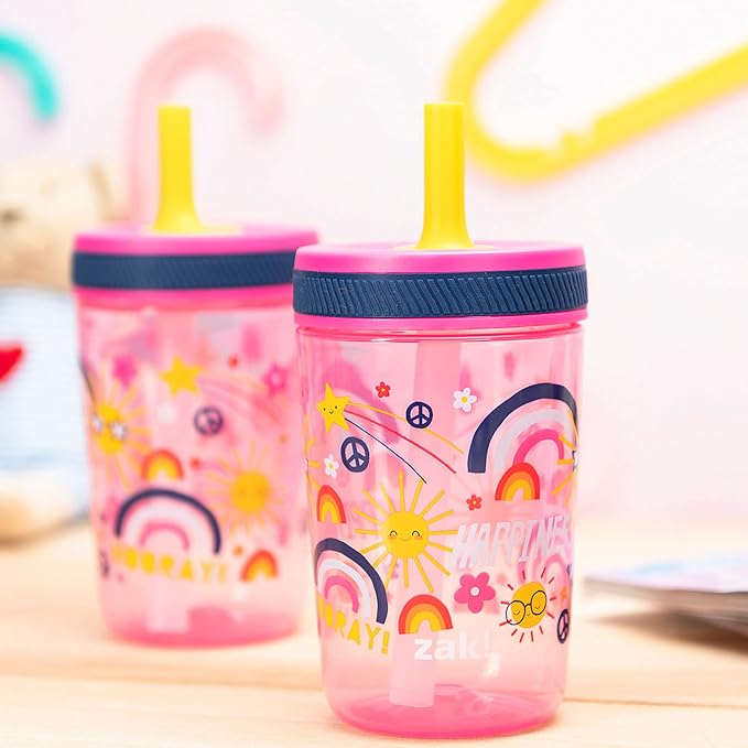 Zak Designs Kelso 15 oz Tumbler Set, (Starpower) Leak-Proof Screw-On Lid with Straw Made of Durable Plastic and Silicone, Perfect Cup Bundle for Kids (2pc Set) - Image 3