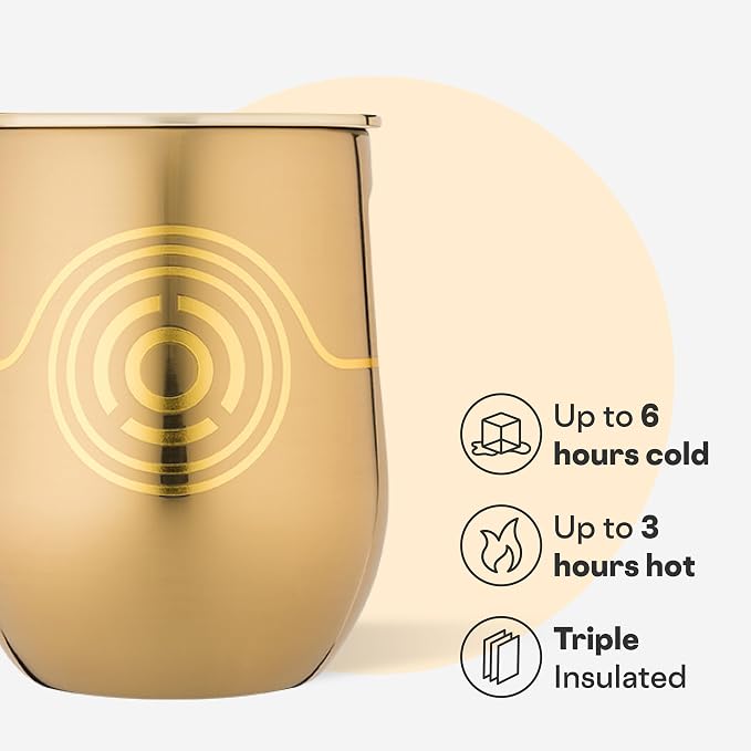 Corkcicle Stemless Insulated Wine Glass Tumbler - Beverages Cold 6 Hours & Hot 3 Hours - Stainless Steel - Easy-Grip - Summer Drinkware Gift - Keeps Drinks Ice - 12 oz - C-3PO - Image 3