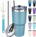 30 oz Tumbler with Lids and Straws, Stainless Steel Insulated Coffee Tumbler, Double Wall Vacuum Insulated Travel Mug Cup, Leakproof Thermal Coffee Cup for Hot and Cold Drinks (Azure Blue) by GUDEMAO
