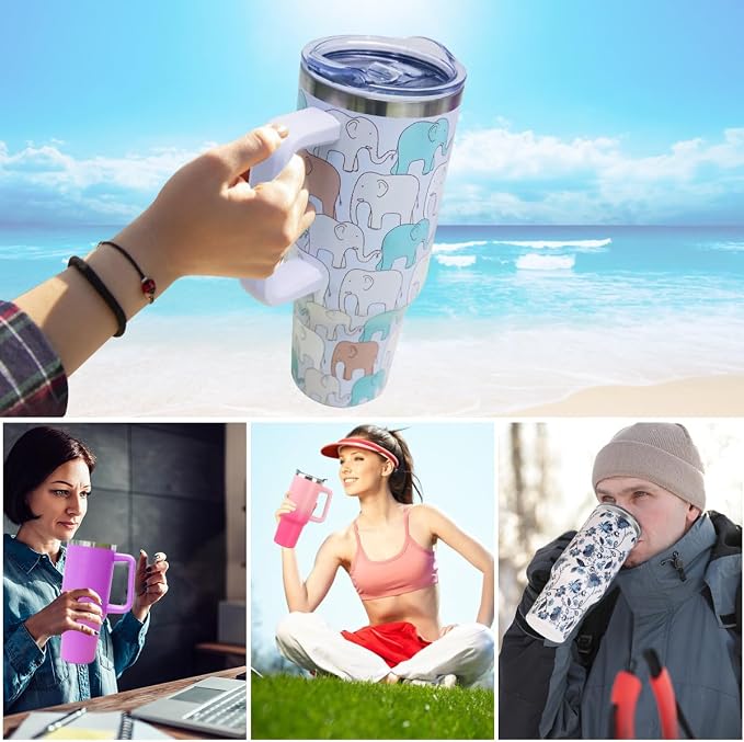 SYACOT 40 oz Tumbler with Handle and Straw Stainless Steel Insulated Tumbler Leak Proof Lid and Straw Lid Reusable Travel Mug Coffee Mug Cup Dishwasher Safe Keep Drinks Cold and Hot (LittleElephant) - Image 7