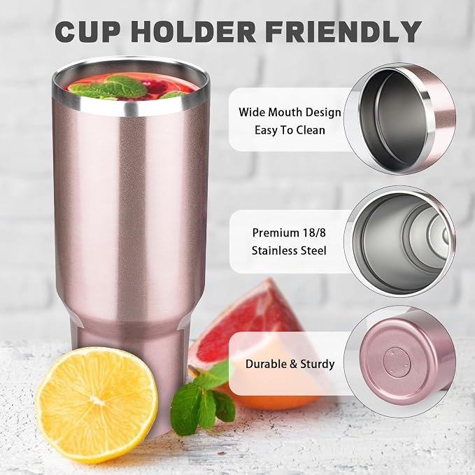 40 oz Tumbler with Lids and Straws, Stainless Steel Insulated Coffee Tumbler, Double Wall Vacuum Insulated Travel Mug Cup, Leakproof Thermal Coffee Cup for Hot and Cold Drinks (Rose Gold) - Image 3