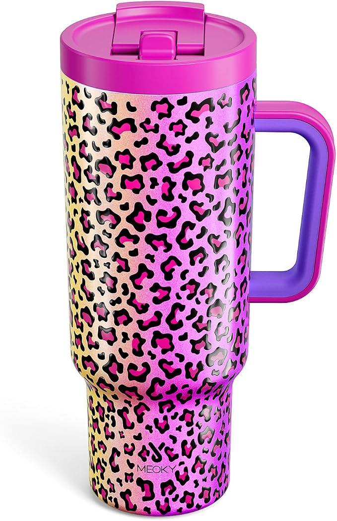 Meoky 40 oz Tumbler with Handle and Flip Straw, 100% Leakproof Tumbler with Lid and Straw, Stainless Steel Insulated Cup, Cupholder Friendly, Keeps Cold for 34 Hours (Celebration) by MEOKY